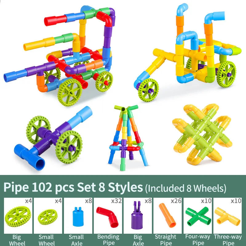 DIY Water Building Blocks Toys Montessori Water Pipe Building Blocks Toy Designer Children Construction Educational Toys Gift