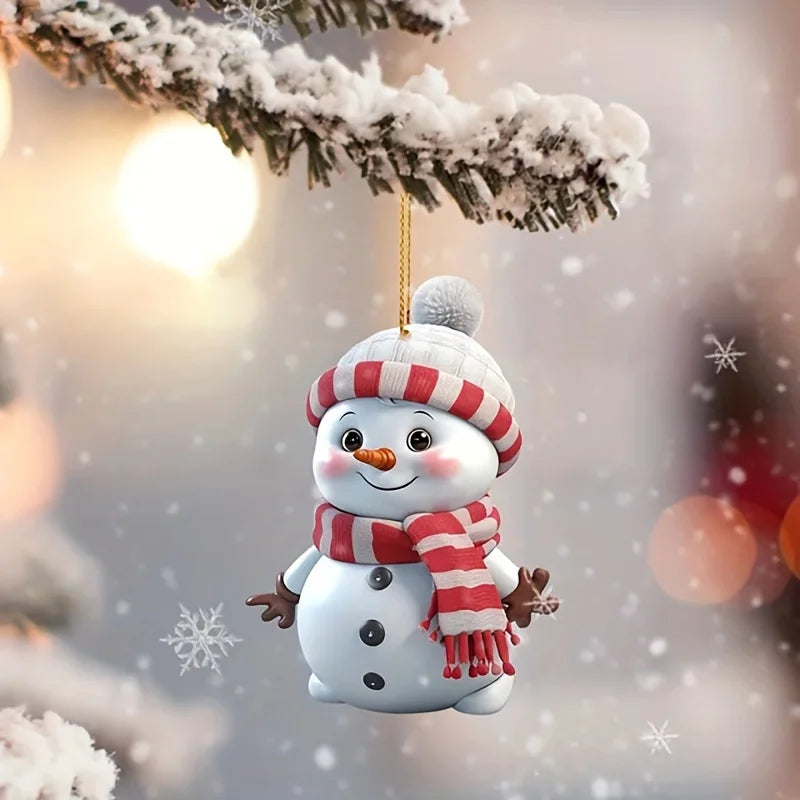 5pcs, Acrylic Snowman Ornaments, 2D Christmas Tree Hanging Decorations, Seasonal Decor for Christmas, Halloween, Thanksgiving