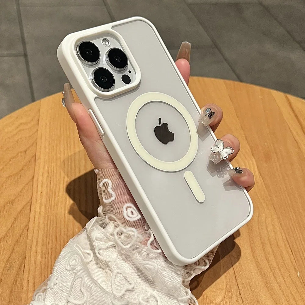 Matte Natural Titanium Magnetic Charging Phone Case for iPhone 16 15 14 13 12 11 Pro Max Plus Mini MagSafe Shockproof Hard Cover