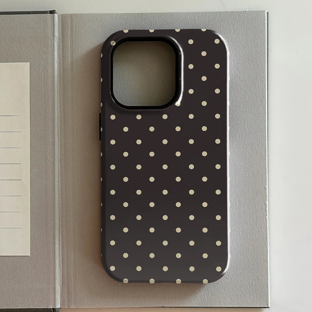 luxury Ins Brown Red Polka Dots Phone Case for iPhone 17 16 15 14 13 12 11 X XS XR XSMAX 7 8 Air Pro Max Plus Double-layer Cover