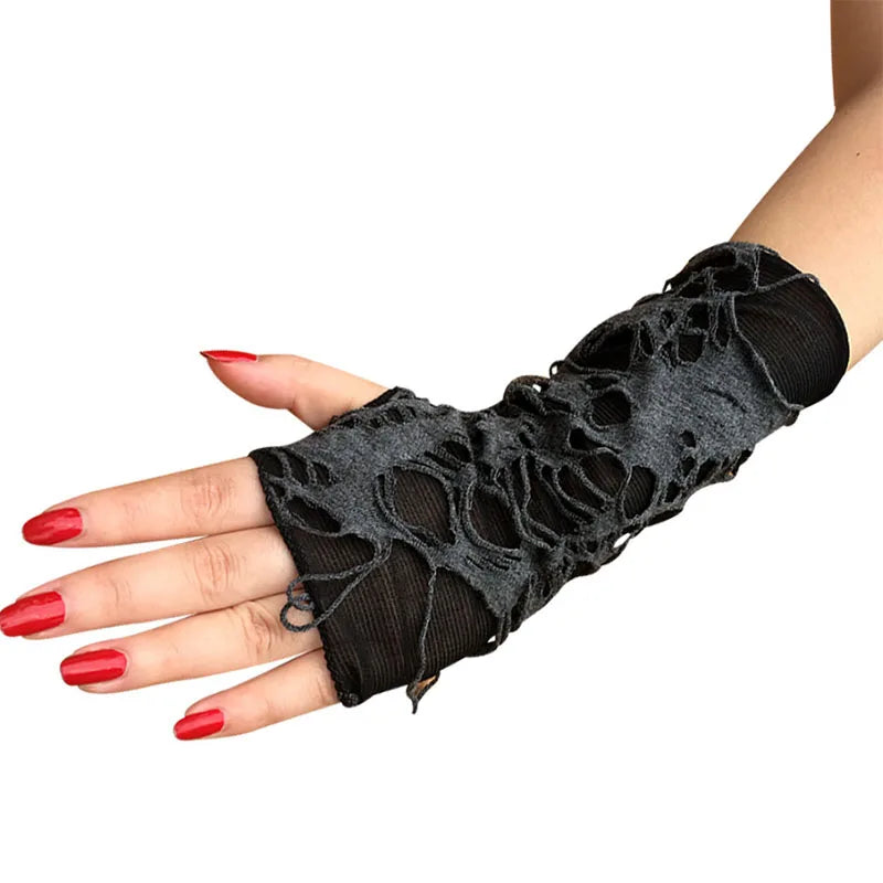 Sexy Gothic Fingerless Long Gloves for Women Men Halloween Gloves Mittens Clubwear Dance Cosplay Costume Accessories