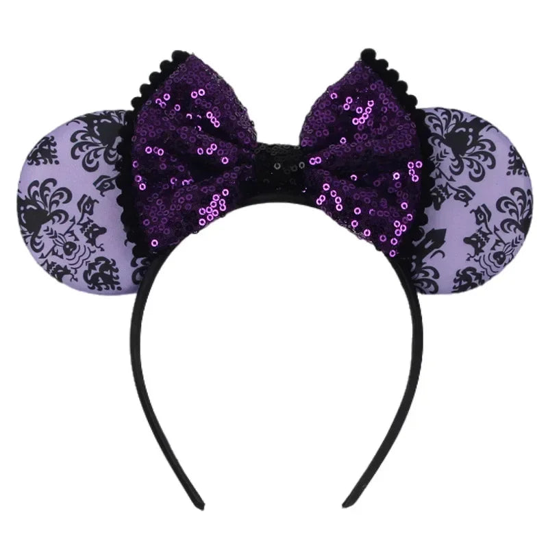 Disney leather Bat Bows Mickey Mouse Ear Headband for Adults Halloween Headwear Women Girls Cosplay Ghost Party Hair Accessories