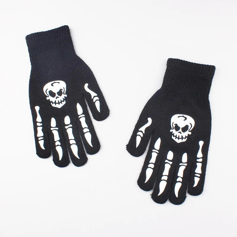 Luminous Gloves Aldult Halloween Supplies For Winter Hand Warmer Bone Skull Grimace Mitten Non Slip Horror Hand Keep Warm Gloves