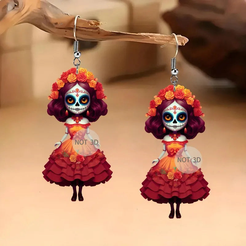 2025 million Halloween Acrylic 2D Gothic Doll Earrings, Unique Fashion Gifts for Girls Accessories
