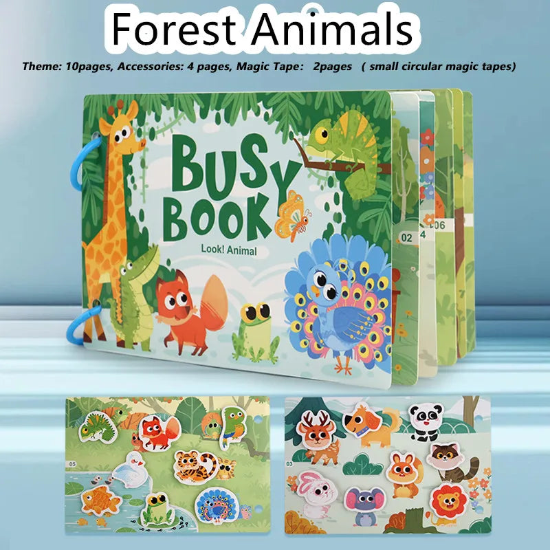 Busy Book for Kids, Animals Vehicles Dinosaurs Stickers, Matching Number & Letter Games, Interactive Learning Activity Book