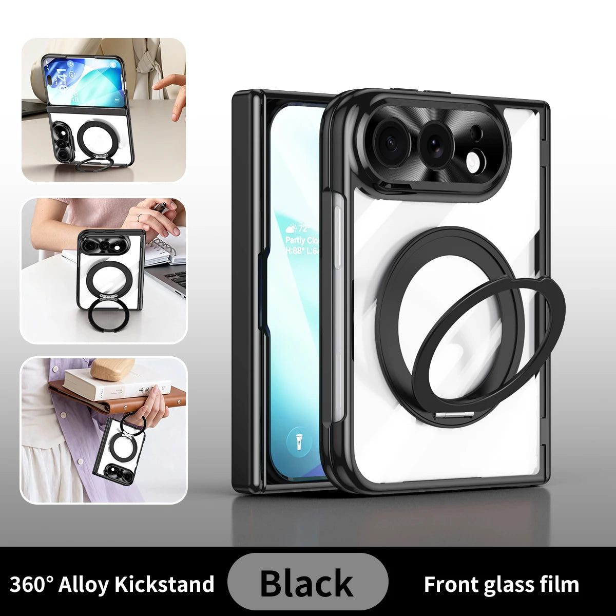 360 Rotating Magnetic Bracket Electroplating Case for iPhone Ultra 18 Fold Wide Hinge Protection Shockproof for Magsafe Cover