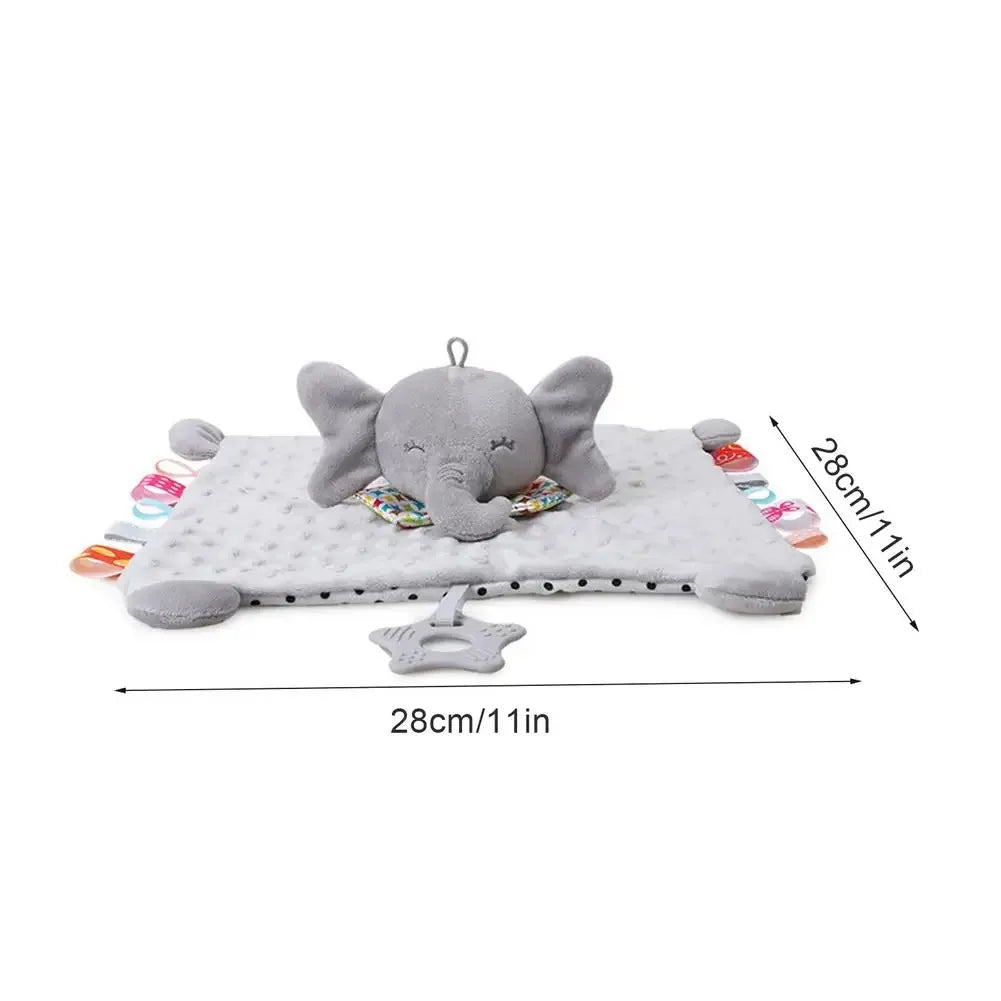 PANGDUBE Elephant Baby Lovey Security Blanket Plush Toy with Rattle Teething Ring Clip Pacifier Holder for Newborn Infant Travel