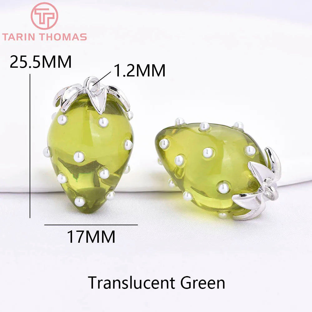 (10593) 4PCS 24K Gold Color Brass Pearl Embellished Hollow Strawberry Shaped Pendants High Quality DIY Jewelry Making