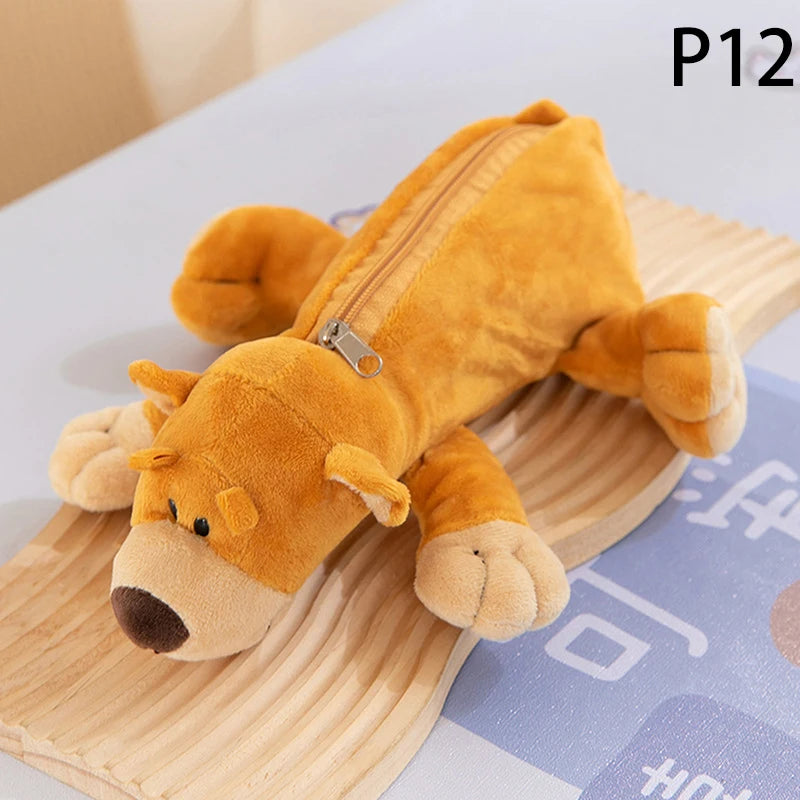 Cartoon Animal Elephant Lion Plush Pen Case For Kid School Season Large Capacity Supplies Stationery Storage Bag For Kid Gift