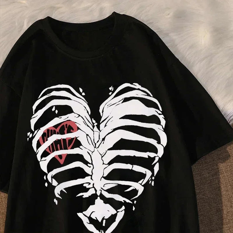 Women's T-shirt Harajuku Y2K Top Harajuku Retro Korean Style Black Demon Punk Gothic Anime Print Slim Fit Thin T-Shirt Clothes
