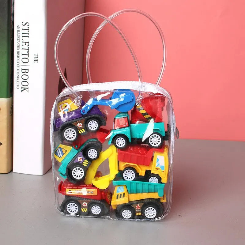 6/12Pcs Mini Inertial Pull Back Engineering Car Set Cartoon Toys Birthday Gift