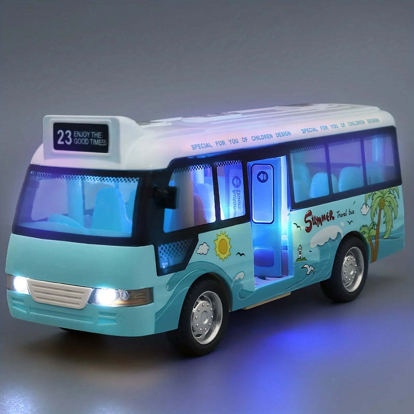 City Bus Toys Cars Die-Cast Plastic Airport Cars For Boys Girls, Pull Back Play Vehicle With Sound, Light Up & Open-able Doors