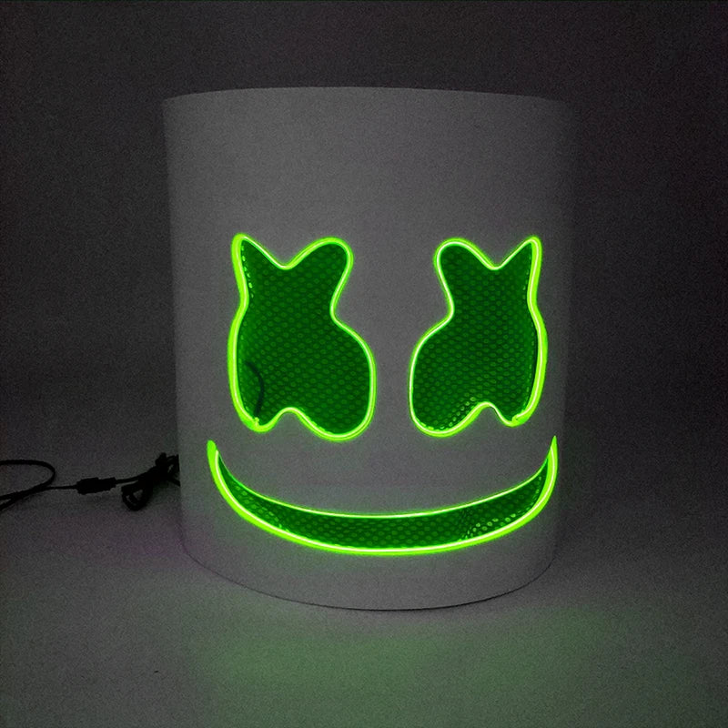 DJ Marshmello Luminous Head Cover LED Light Up Halloween Cosplay Headgear Glowing Helmet for Neon Night Club Music Rave Props