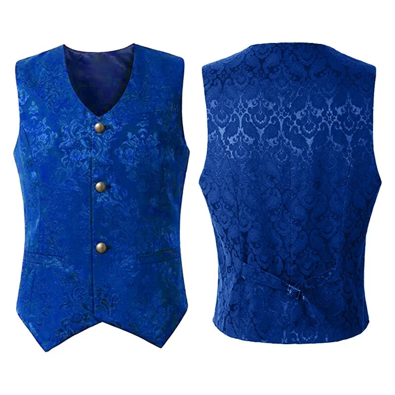 2024 Vest Men Renaissance Steampunk Coat Gothic Jacquard Waistcoat Single Breasted Business Formal Dress Vest for Suit