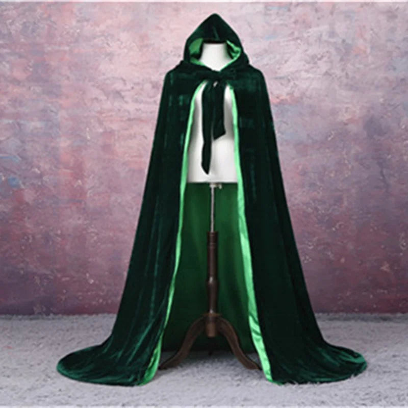 Adult Child Velvet Hooded Cape New Adult Halloween Hooded Cloak Velvet Witches Princess Black Red Velvet Hooded