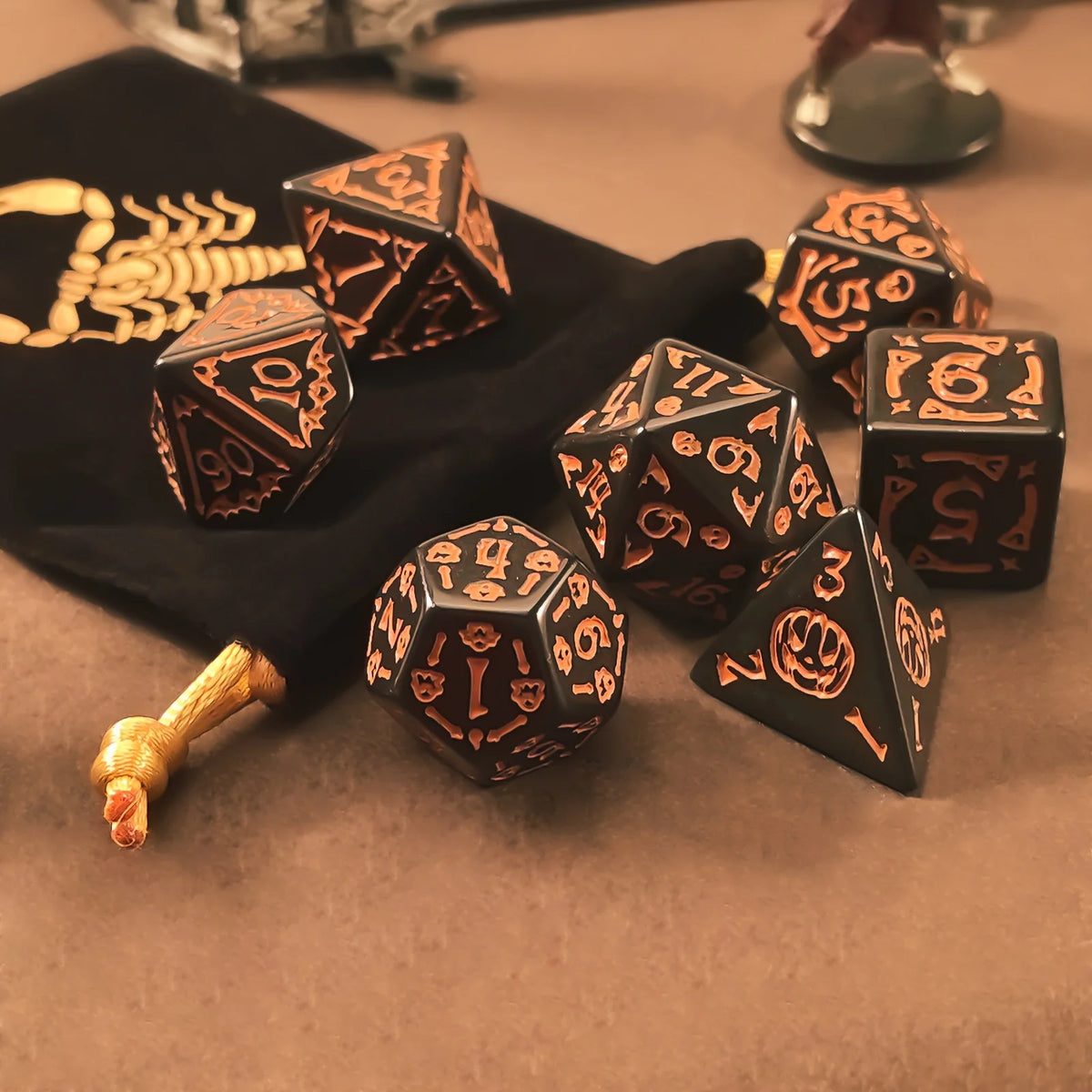DND Dice Set -7pc Halloween Polyhedral Dice with Dice Bag for D&D RPG MTG Role Playing Table Party Games & DM & Dice Goblin