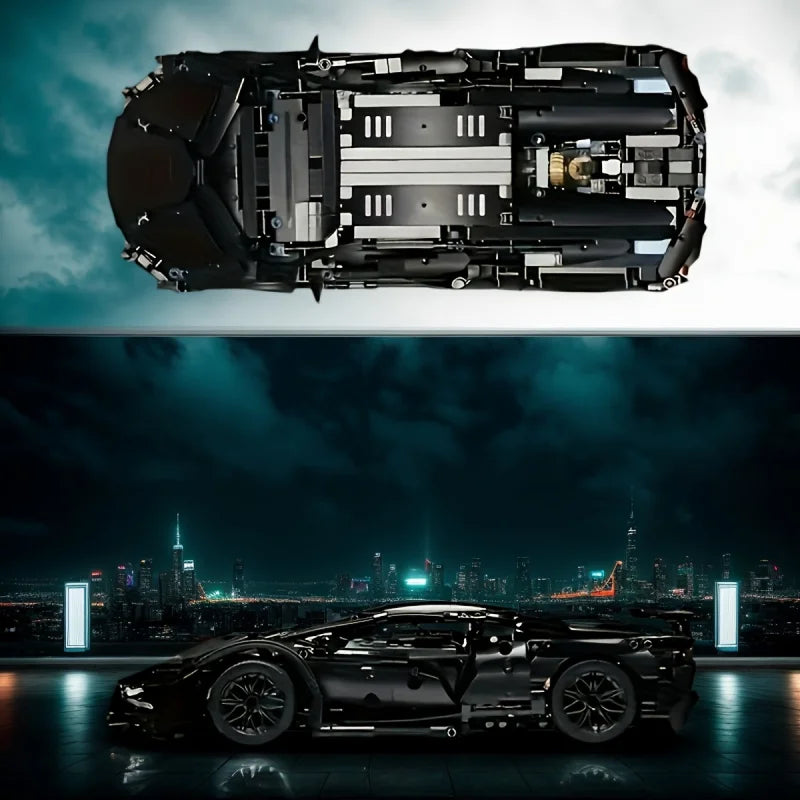 1:14 Black Sports Car Building Blocks Set 1000PCS+, Suitable for 14+, Educational Assembled Model, Home Decoration & Gift