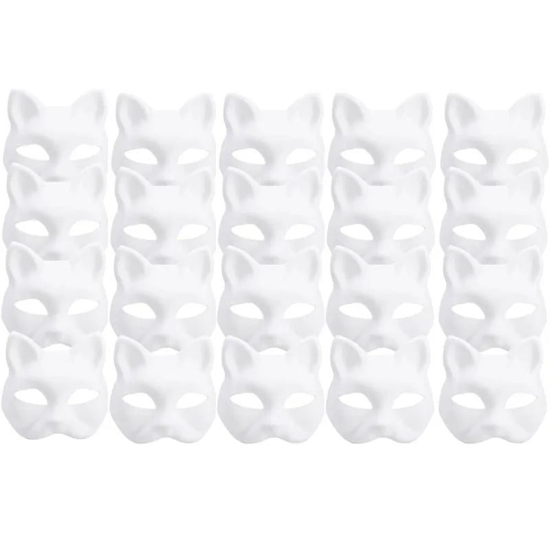 1-20pcs Japanese Mask Paper Blank Mask Halloween Cosplay Cat DIY Paintable Half Face Mask Animal Costume Party Decor Craft Prop