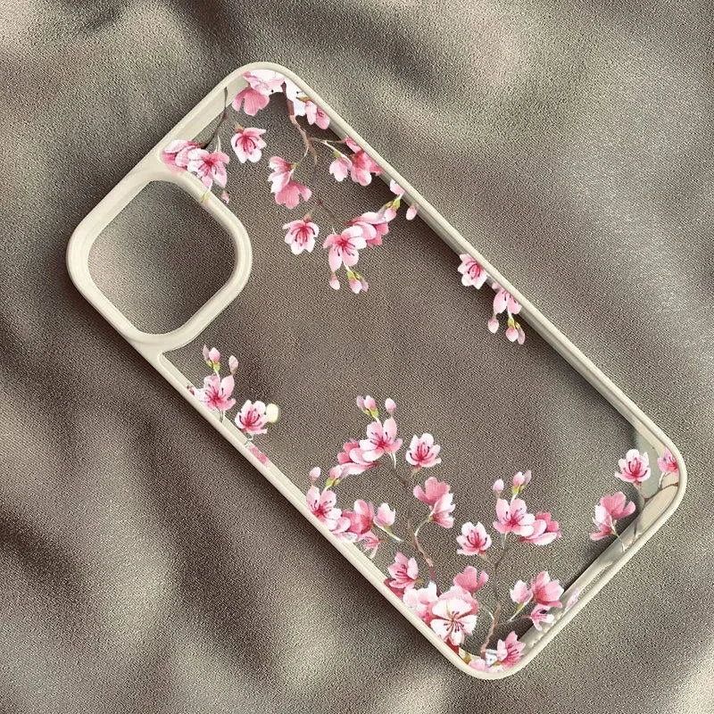Pink Magnolia Flower Phone Case For iPhone 18 Pro Max 17 16 15 14 13 12 11 7 8 Plus Air Plum Blossom Shockproof Clear Hard Cover