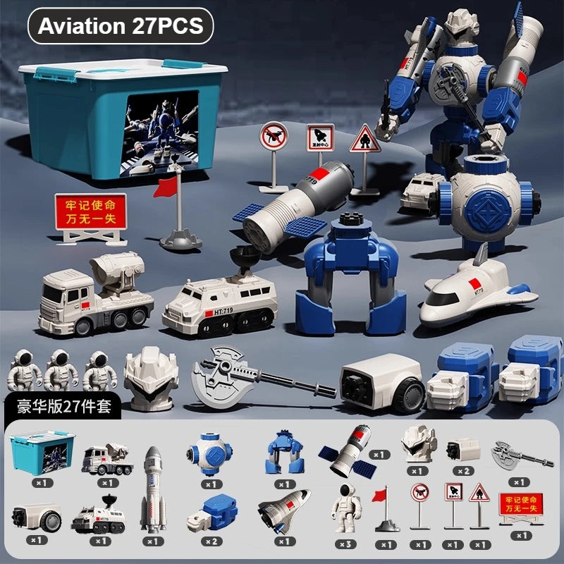 Children's Magnetic Deformation Engineering Car Robot Building Block Toy Set Multi Style Puzzle Assembly Machinery Mech Toy Gift