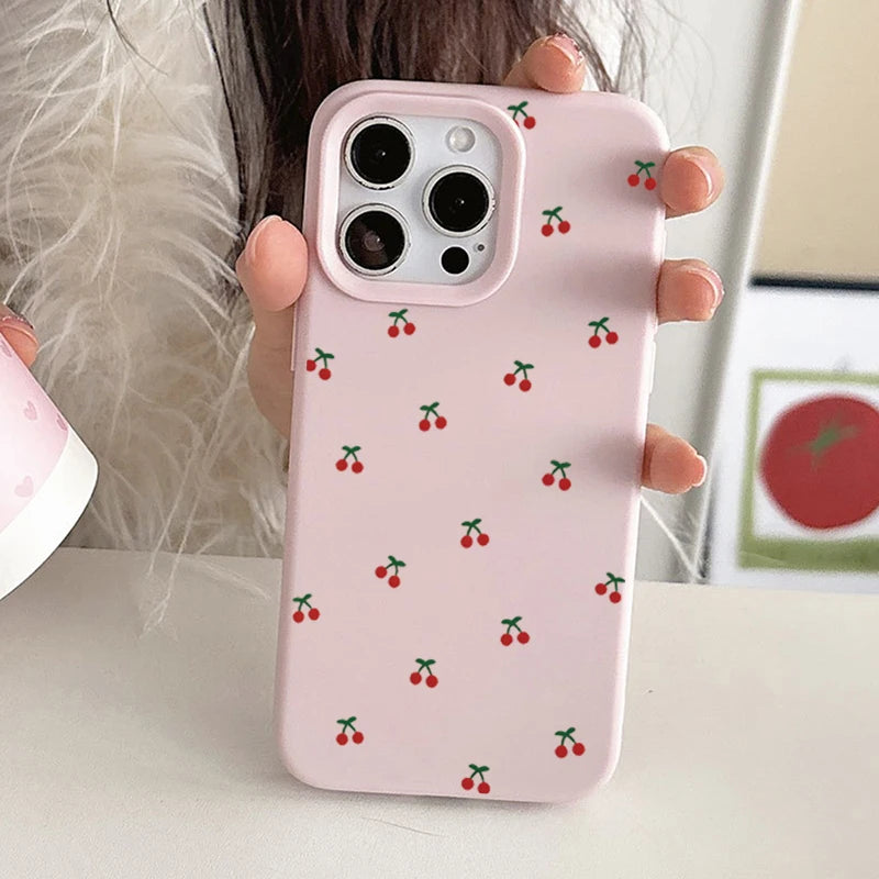 For iPhone 18 17 16 15 14 13 12 11 Pro Max Case Cute Cartoon Cherry Graphic Silicone Phone Cover For iPhone 16 Plus Soft Fundas
