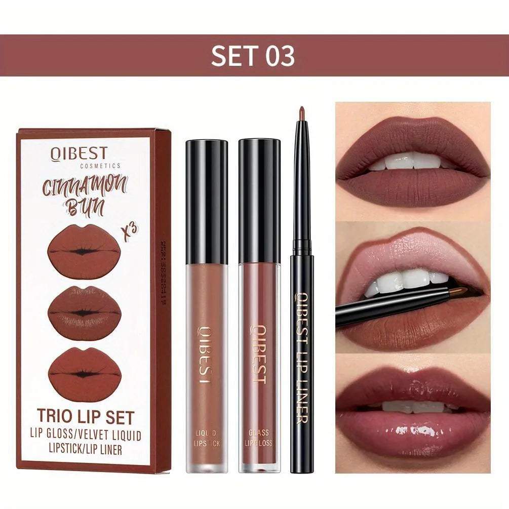 3 in 1 Lipstick and Lipliner Set, Long Lasting Waterproof Lip Stain Liquid Lipgloss Set for Women Halloween Gothic Makeup