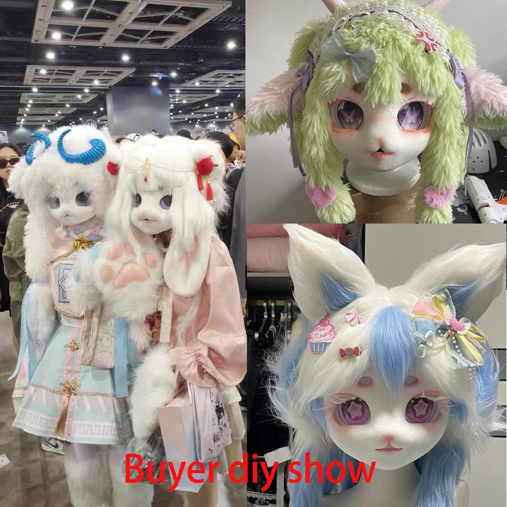 Kigurumi Base Beast Head Skull Mask Cosplay Fursuit Animal Cat Skull DIY Thicken Plastic Masks Carnival Anime Party Costume Prop