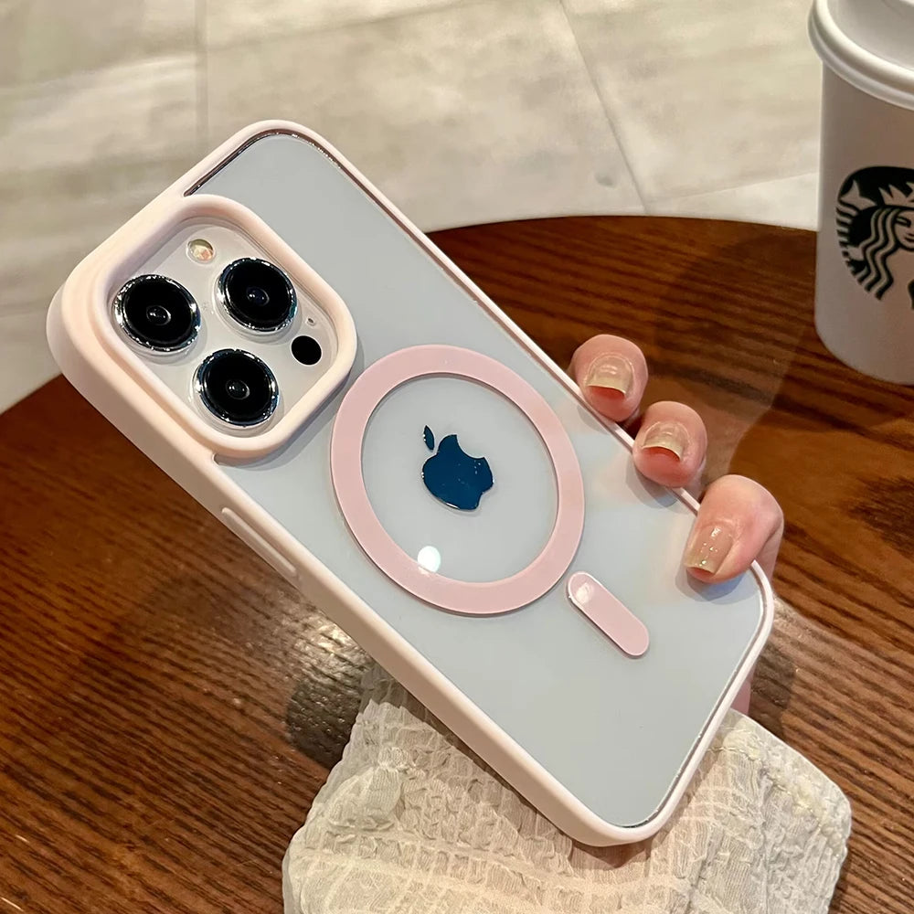 Luxury For Magsafe Transparent Case For iPhone 16 15 14 13 12 11 Pro XS XR Max Mini Plus Magnetic Wireless Charge Cases Cover