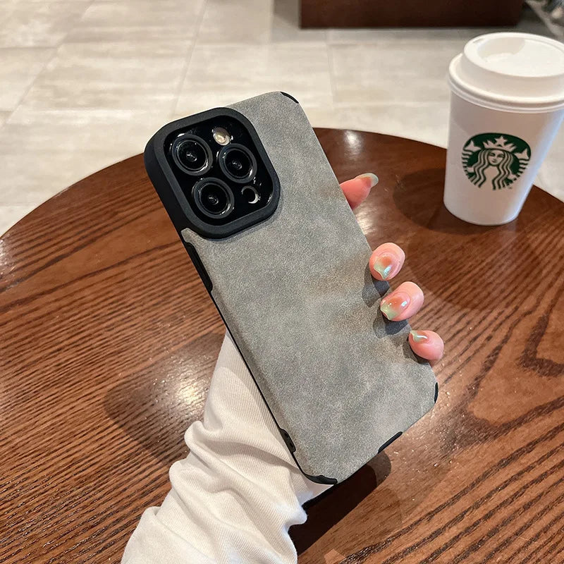 Fashion Matte Leather Silicone Case For iPhone 14 Plus 12 13 Mini 11 16 15 Pro Max 17 ProMax Lens Protection Shockproof Cover