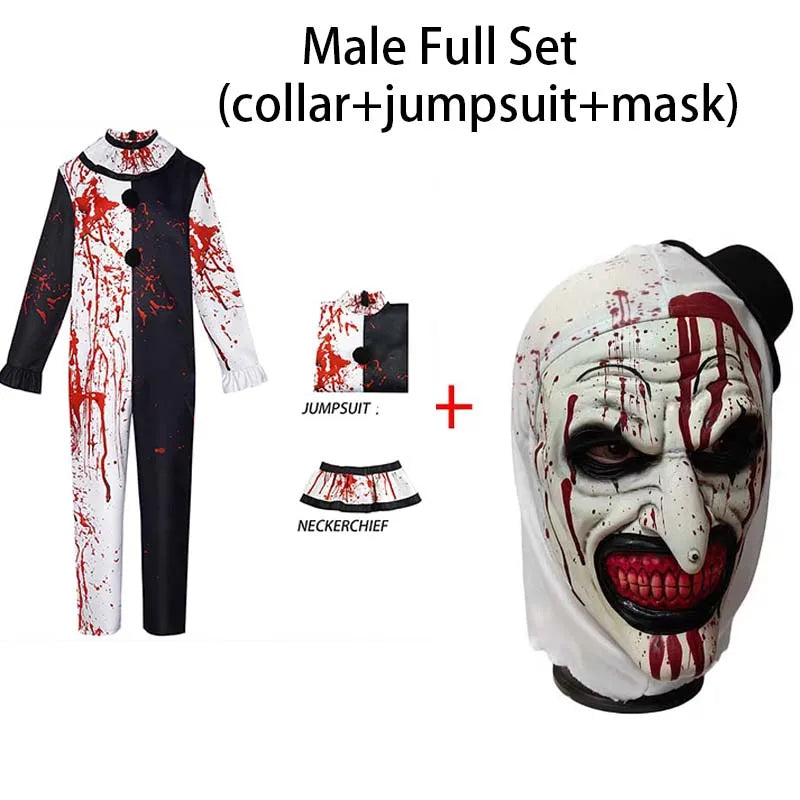 Art The Clown Cosplay Costume Terrifierr 3 Bloody Outfits Killer Clowns Jumpsuits for Halloween Carnival Party Horror Costumes