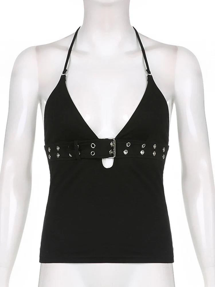 y2k Bandage Crop Top Black Backless Top Lace Up Cute Party Beach Summer Sweats Women Retro Basic Mini Vest Punk