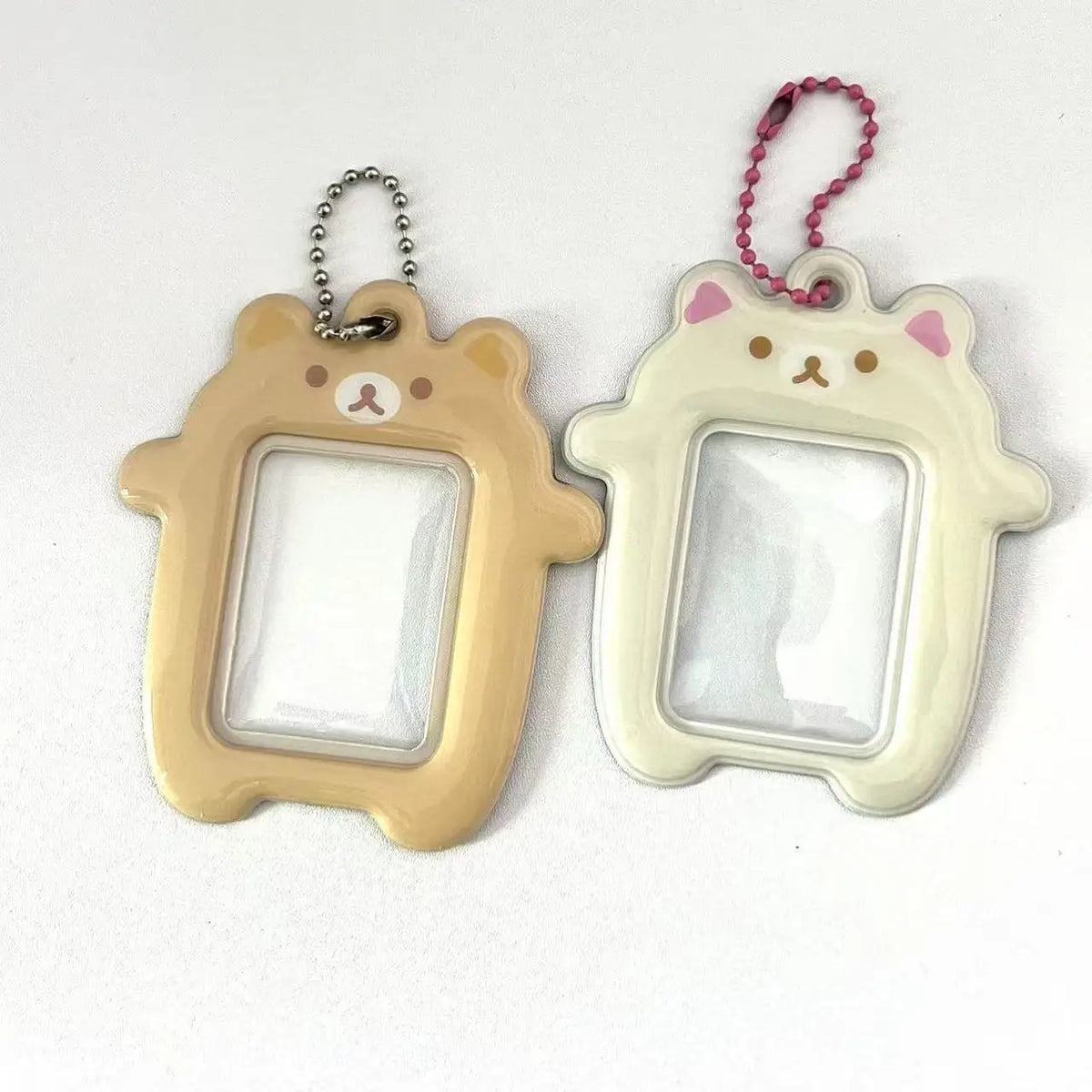 Japanese Style Kawaii Cartoon Bear Photo Card Holder Keyring Cute Bear K-Pop Idol Keychain For 2 Inch Photo School License Case