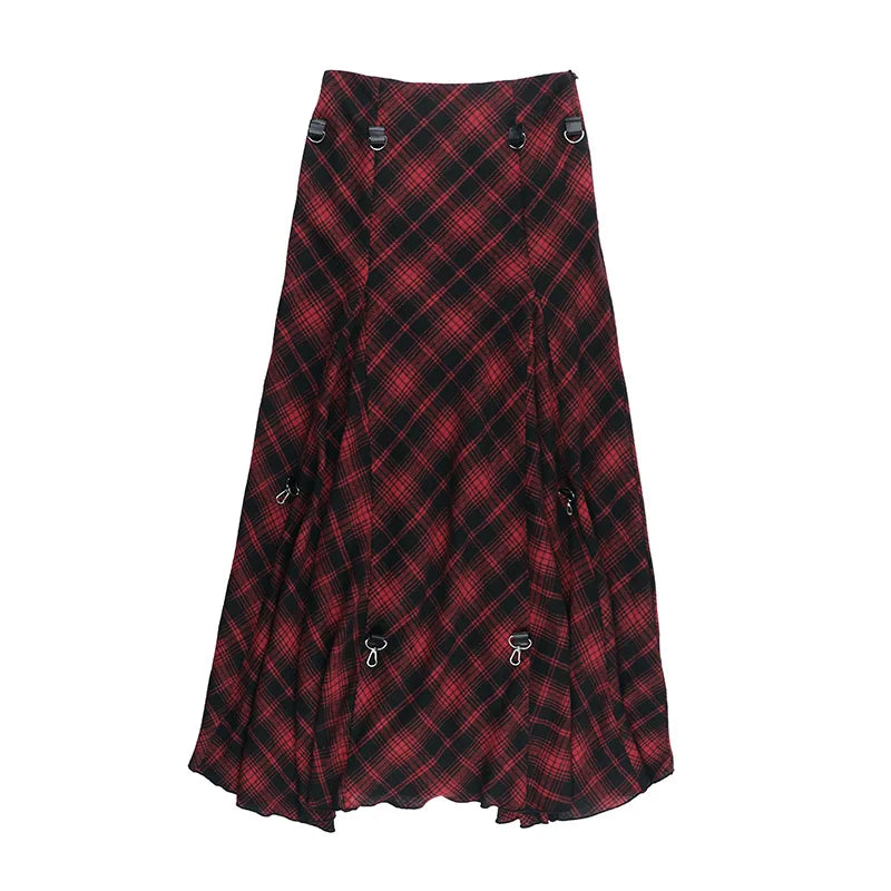 Goth Dark 90s Grunge Chic Adjustable Multi Wear Skirts Cyber Y2K Lattice Metal Buckle Loose Skirt Women Mall Gothic Streetwear