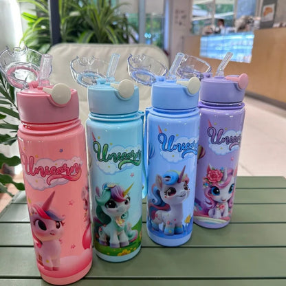 700ml Cute & Durable Cartoon Space Cup with Hand-held Ring BPA-Free High Temperature Resistant Portable Outdoor Water Bottle