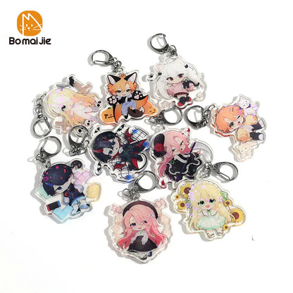 Custom Logo Acrylic Keychain Cartoon Pendant Photo Flash Transparent Charm Printing Personality Holographic Anime Key Chains