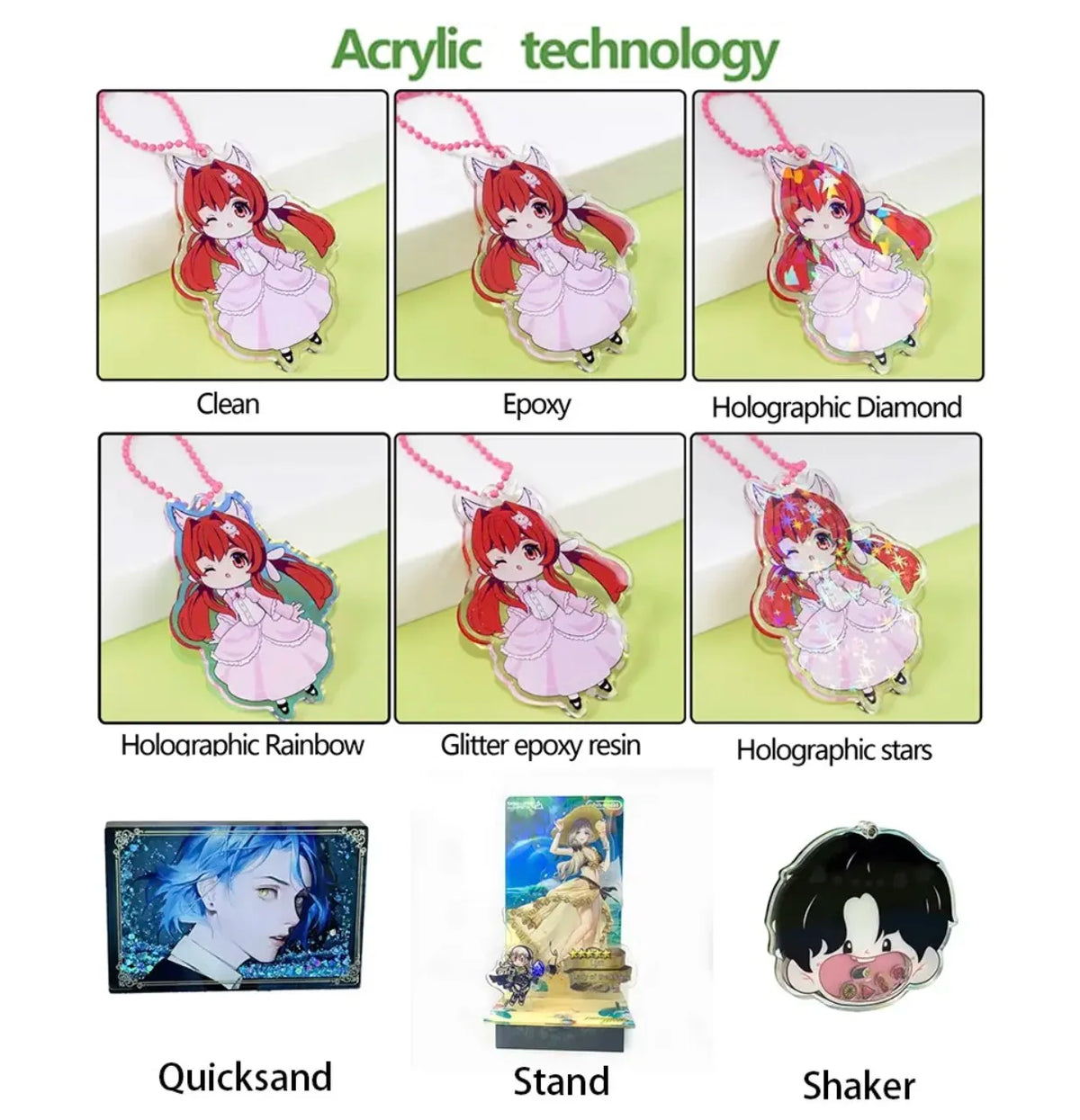 Custom Anime Acrylic Keychain Personalized Logo Cartoon Pendant Photo Clear Flash Charms Hologram Designer Key Chain