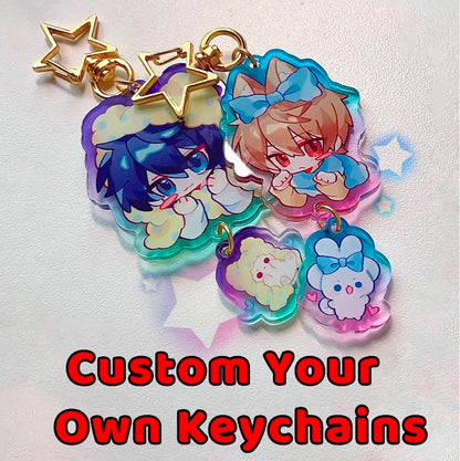 Custom Anime Acrylic Keychain Personalized Logo Cartoon Pendant Photo Clear Flash Charms Hologram Designer Key Chain