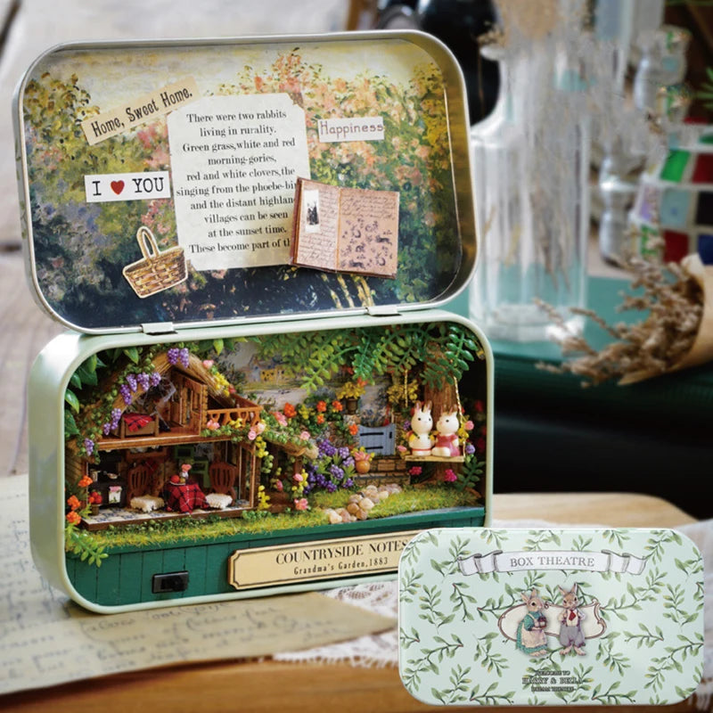 Box Theater DollHouses Wooden Doll House Miniature Home Nostalgic Theme DollHouse Furniture Accessories Toys For Gifts