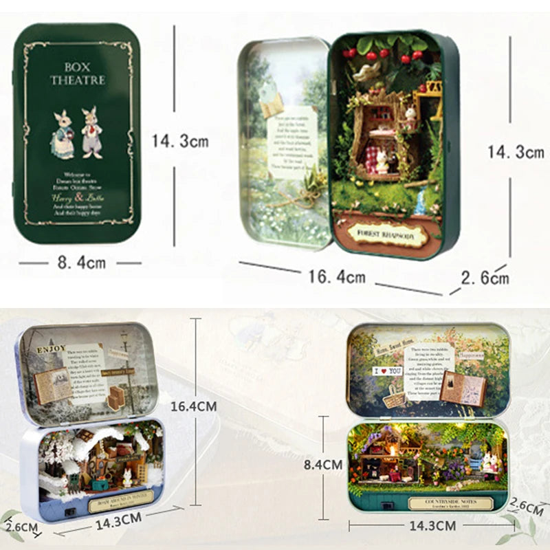 Box Theater DollHouses Wooden Doll House Miniature Home Nostalgic Theme DollHouse Furniture Accessories Toys For Gifts