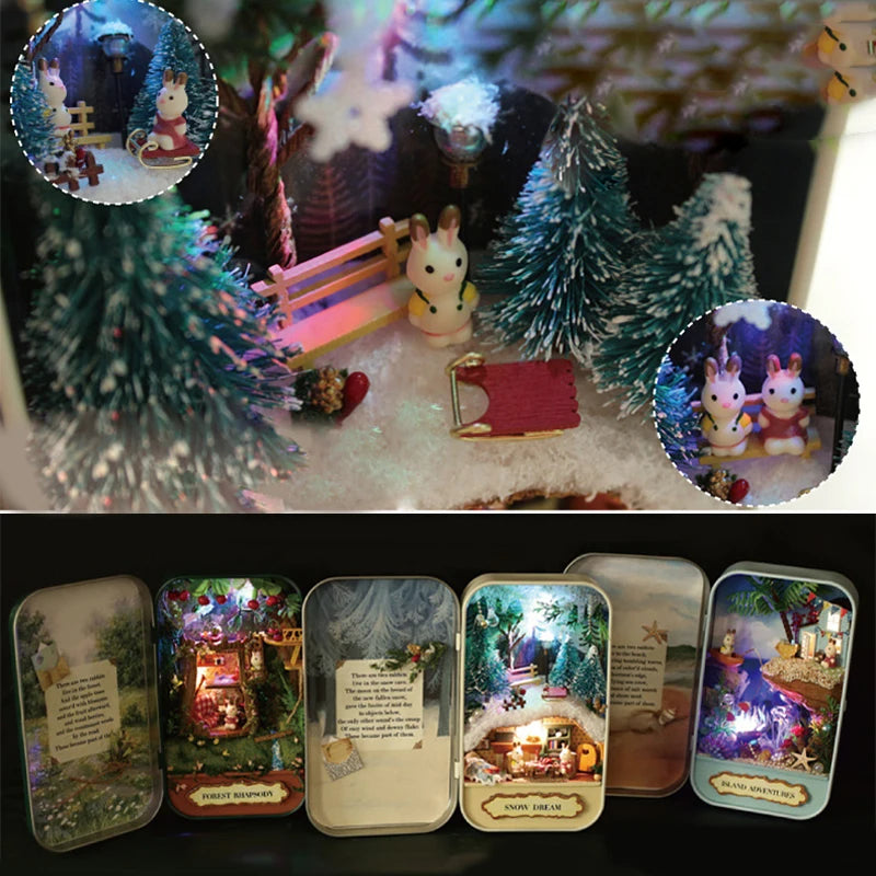 Box Theater DollHouses Wooden Doll House Miniature Home Nostalgic Theme DollHouse Furniture Accessories Toys For Gifts