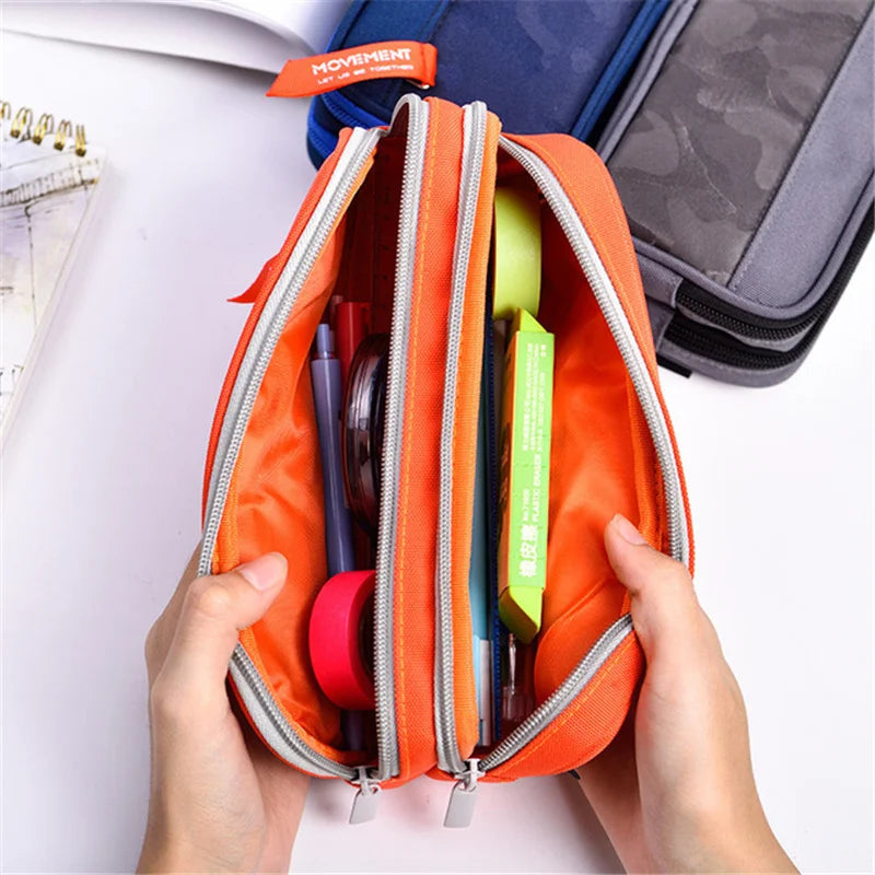 Double zipper camouflage canvas pencil case Boys pencil bag School stationery bag Student pen case School supplies storage bags