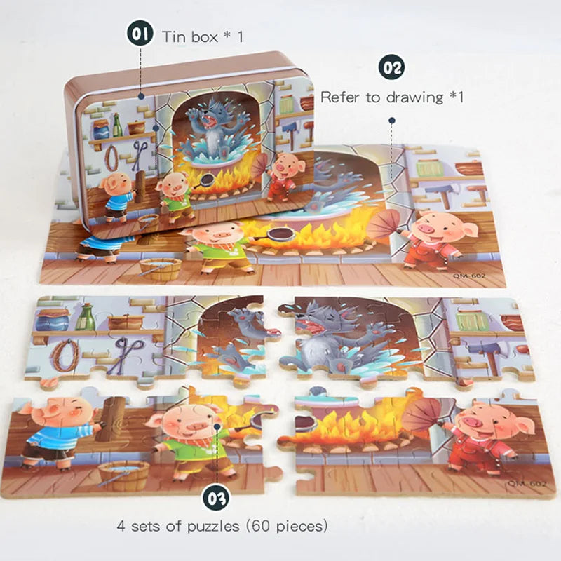 New Children 60 Pieces Wooden Puzzle Kids Cartoon Animal Vehicle Wood Toy Jigsaw Baby Early Educational For Christmas Gift Toys