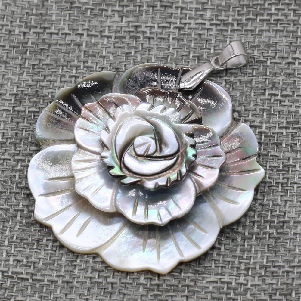 1PC Natural Mother of Pearl 3 Layer Flower White Shell Pendant for Jewelry Making DIY Charm Necklace Accessories Szie 47x47mm