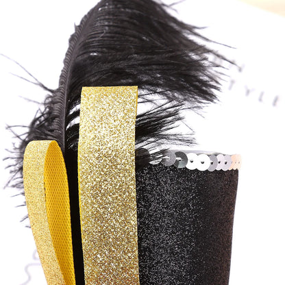 Feather Mini Top Hat Girls Fascinator Headband Fancy Steampunk Mini Top Hats Hair Hoop And Rose Halloween Circus Ringmaster Hat