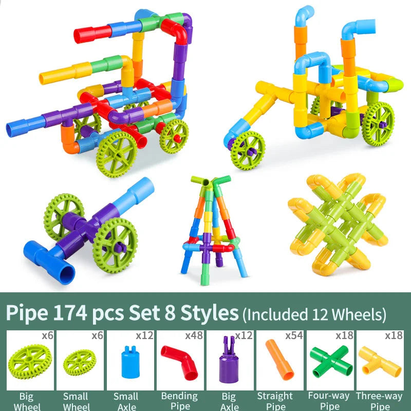 DIY Water Building Blocks Toys Montessori Water Pipe Building Blocks Toy Designer Children Construction Educational Toys Gift