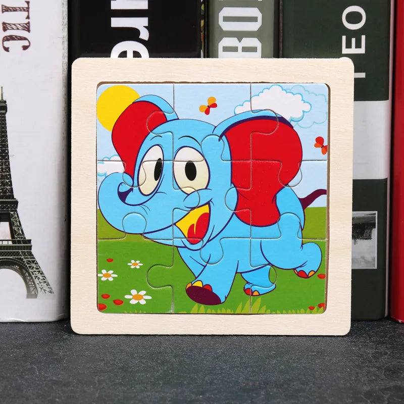 11X11CM Kids Wooden Puzzle Cartoon Animal Traffic Tangram Wood Puzzle Toys Educational Jigsaw Toys for Children GiftS