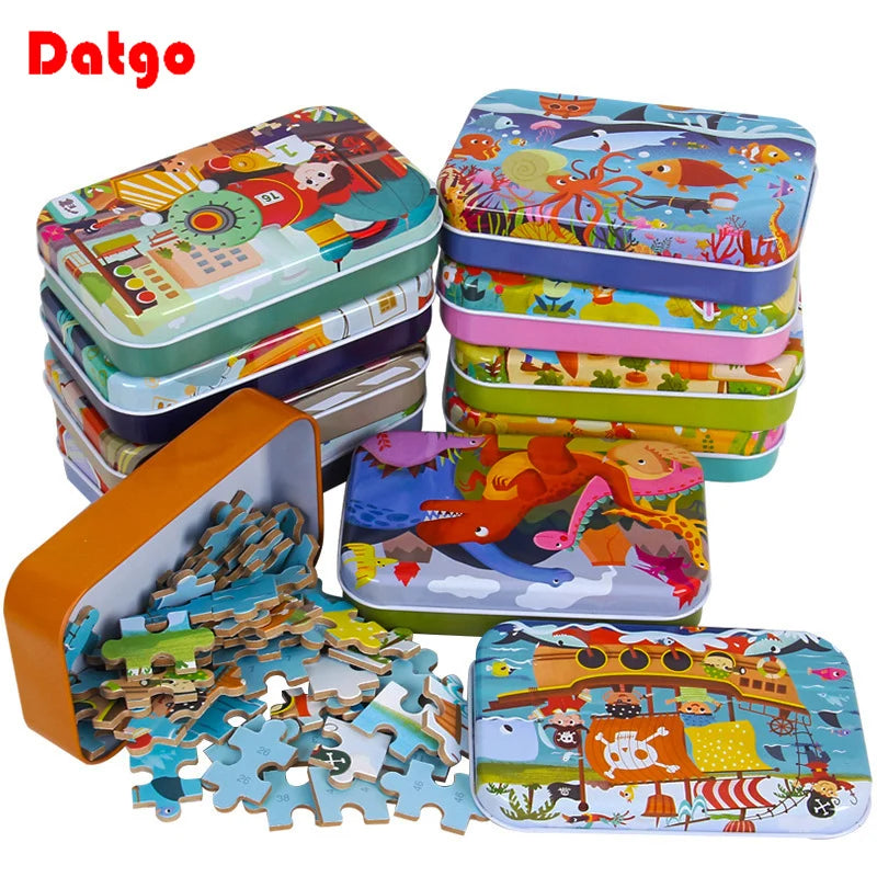 Hot New 60 Pieces Wooden Puzzle Toys for Children Cartoon Vehicle Animal Wood Jigsaw Baby Learning Educational Toy Kids Gift