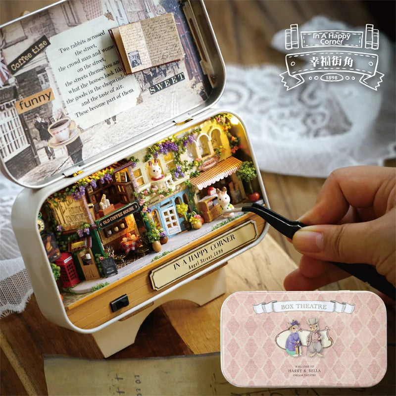 Box Theater DollHouses Wooden Doll House Miniature Home Nostalgic Theme DollHouse Furniture Accessories Toys For Gifts