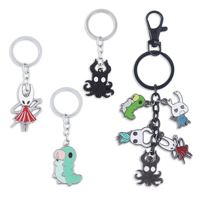 Hollow Knight Metal Characters Keychain The Knight Octopus Grub Hornet Pendant Key Chain for Women Men Key Holder Jewelry