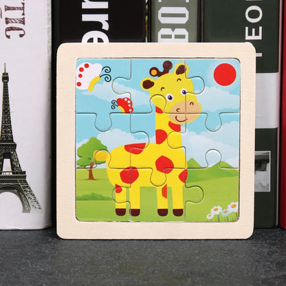 11X11CM Kids Wooden Puzzle Cartoon Animal Traffic Tangram Wood Puzzle Toys Educational Jigsaw Toys for Children GiftS